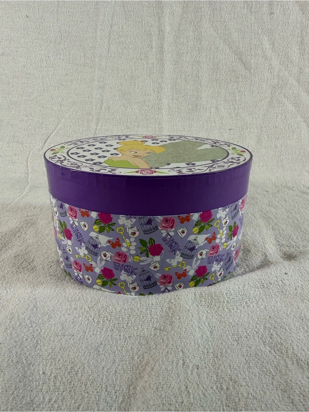 Disney 2013 Purple TinkerBell Floral Round Music Jewelry Box with Mirror